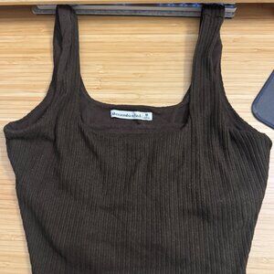 Abercrombie & Fitch Chocolate Brown Ribbed Square Neck Crop Top